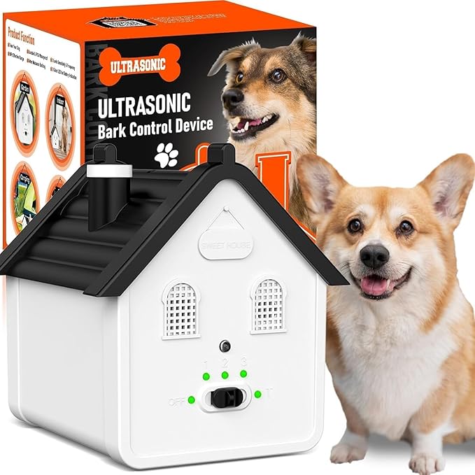 Effective Anti Barking Deterrent - 3 Adjustable Levels Bark Control Device, 50FT Waterproof Outdoor Tool for Small/Medium/Large Dogs