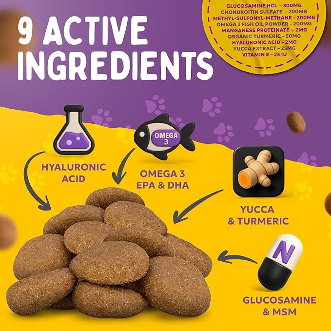 Joint Repair Dog Hip and Joint Supplement with Glucosamine, Chondroitin, Omega 3, MSM, Hemp & Turmeric. Supports Hip & Joint Health, Mobility & New Cartilage. 120 Chicken Flavor Chews, Made in USA