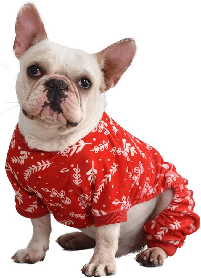 CuteBone Soft & Stretchy Christmas Dog Pajamas - Cozy Pet Jammies Breathable Jumpsuit for Small Dogs - All-Season Comfy Outfit Easy-On Pullover Design - Keeps Pets Warm & Comfortable P18S