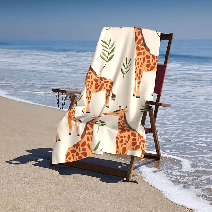 Giraffe Pattern Beach Towel 31inx51in, Animal Sand-Free Microfiber Bath Towel Ultra Soft Quick Dry Pool Towel Absorbent Towel Lightweight Towel for Swimming Bathroom Decor
