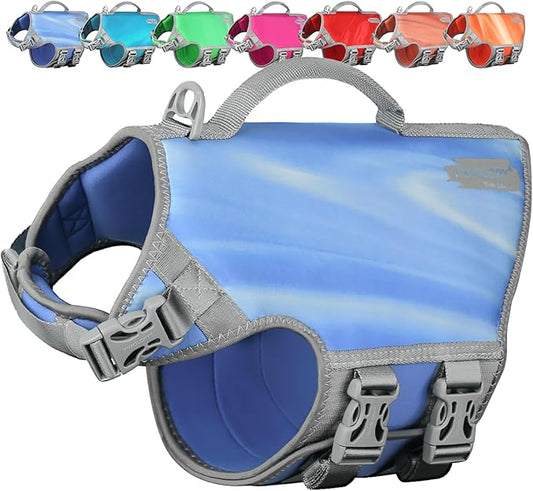 VIVAGLORY Neoprene Dog Life Vest, Dog Life Jacket for Swimming & Boating, Lightweight & Buoyancy for Puppy Doggy, Swimming Vest with Handle, M, Blue Wave