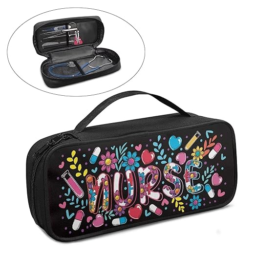 Gomyblomy Nurse Floral Stethoscope Case with Extra Room Black, Lightweight Stethoscope Storage Bag Holder Organizer with Handle Carrying Case Compatible with Most Stethoscopes
