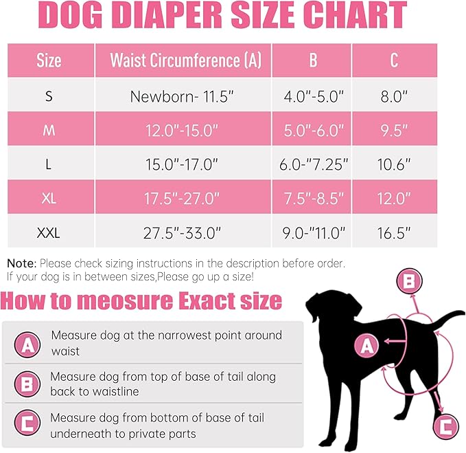 Leekalos Reusable Washable Dog Diapers Female (3 Pack) - Highly Absorbent Doggie Diapers - Size Adjustable Puppy Diapers for Dog Period Panties (Large)