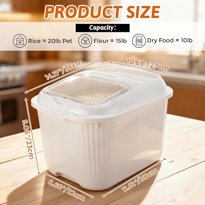 4 Pack Sugar Storage Containers Flour Bin with Wheels Large Pet Dog Food Storage Boxes Measuring Cup Sealed Transparent Flip Lid Portable Household Rice Container Set(20 Lbs)