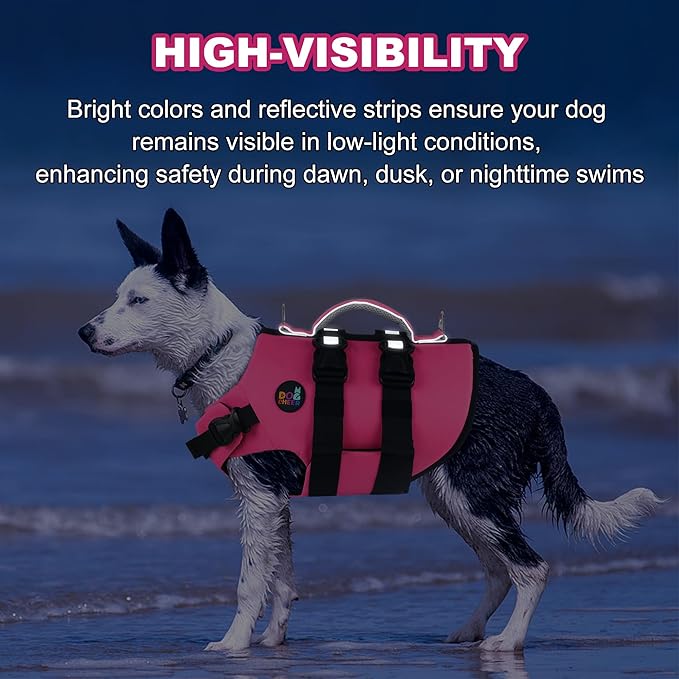 Dogcheer Dog Harness Life Jacket, High Buoyancy Neoprene Dog Life Vest for Swimming Boating, Adjustable Puppy Swim Vest Reflective Pet Float Vest for Small Medium Large Dogs - Pink, XS