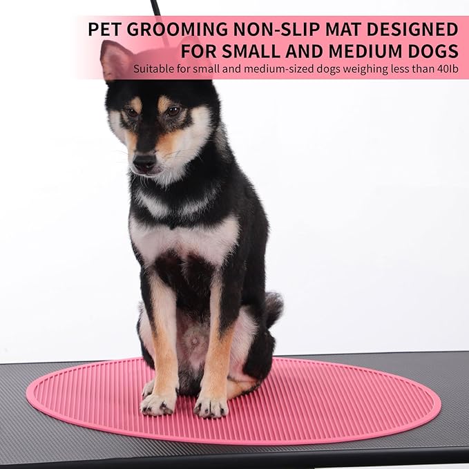 Pet Grooming Table Non-Slip Mat - Padded Mat for at-Home Grooming Dogs and Cats,Bathing Mat for Pets, Diameter: 22.4inch/57cm (Pink, Diameter: 22.4inch/57cm)