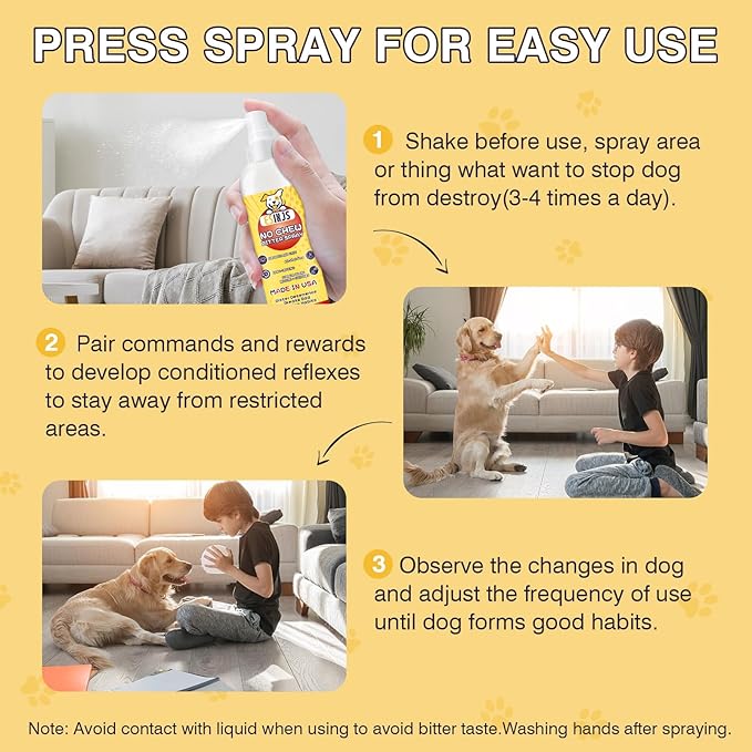 No Chew Spray for Dogs Cats Bitter Apple Spray for Puppy 6.76 Fl Oz Stop Dogs Cat from Chewing Furniture Spray Anti Licking for Dog Cat Yuck Bitter Spray Deterrent for Gentle on Skin Alcohol Free