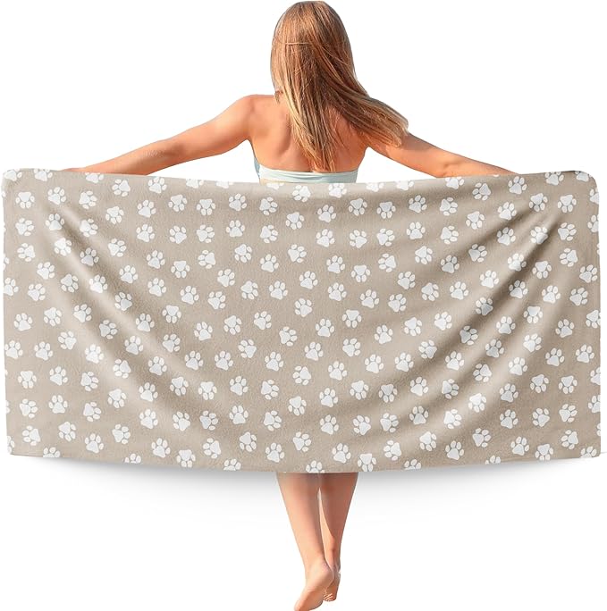 Brown Paws Dog Pet Beach Towel Gifts for Women Dog Lovers Owner, Funny Cute Quick Dry Travel Sand Free Beach Towels Oversized Decor for Bathroom Swimming Pool 30x60in