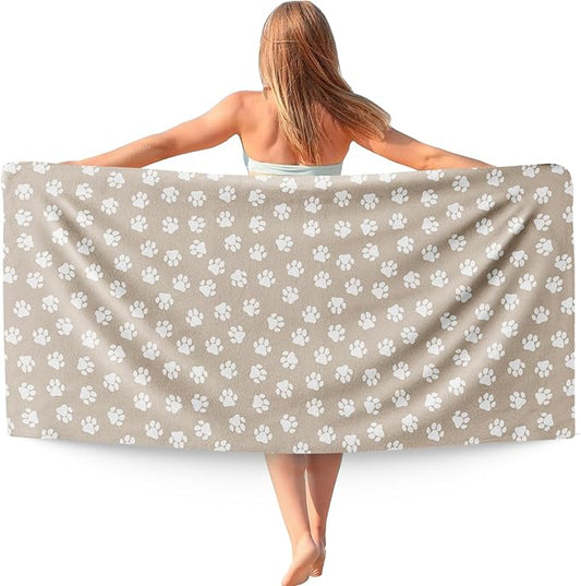 Brown Paws Dog Pet Beach Towel Gifts for Women Dog Lovers Owner, Funny Cute Quick Dry Travel Sand Free Beach Towels Oversized Decor for Bathroom Swimming Pool 30x60in
