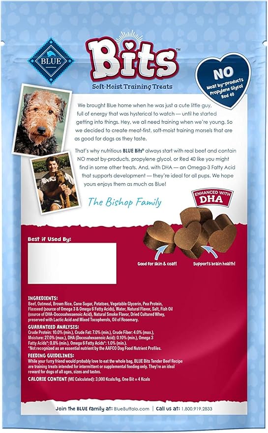 Blue 2 Pack of Tender Beef Recipe Bits Dog Treats, 4 Ounces Each
