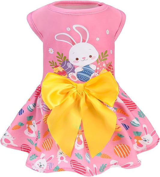 PUPTECK Print Dog Easter Dress Pet Costumes Apparel with Cute Bowtie Puppy Clothes Outfit, Rabbit, XS