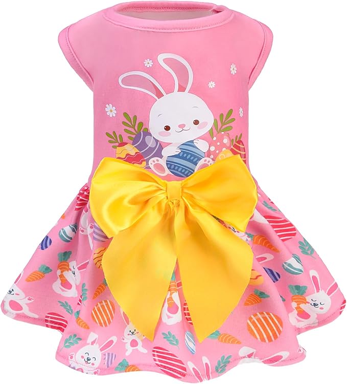 PUPTECK Print Dog Easter Dress Pet Costumes Apparel with Cute Bowtie Puppy Clothes Outfit, Rabbit, M