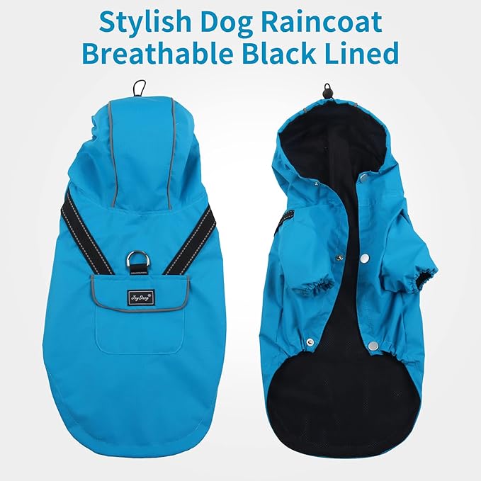 Premium Dog Raincoat with Hood for Medium Dogs,Outdoor Sports Waterproof Doggie Rain Jacket,Puppy Raincoat with Pockets,Blue L