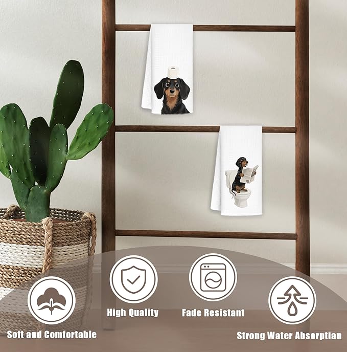 Dachshund Bathroom Hand Towels Set of 2, Dachshund Lovers Gifts, Dog Bathroom Decor,Weiner Dog Gifts Hand Towels for Bath Room Washroom Toilet, 16x24 Inch