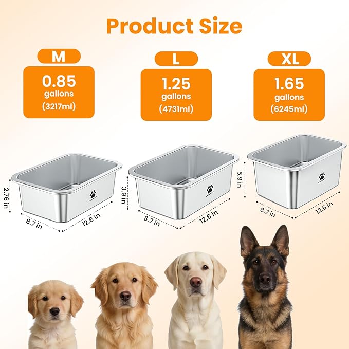 URPOWER 1.25 Gallon Large Dog Water Bowl, 2 Pack Thickened Stainless Steel Dog Water & Food Bowls with Non-Slip Mat, Spill-Proof Metal Pet Bowl Set for Medium, Large, X-Large Dogs, Indoor/Outdoor Use