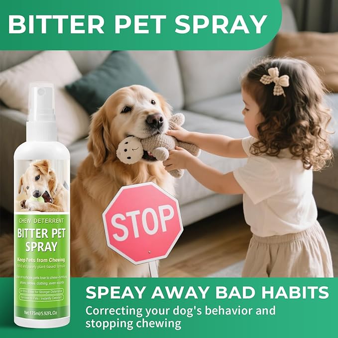No Chew Spray for Dogs and Cats, Bitter Anti-Chew Dog Deterrent & Training Aid to Stop Chewing, Licking, Marking & Protects Furniture,Indoor & Outdoor Use –5.92 fl oz