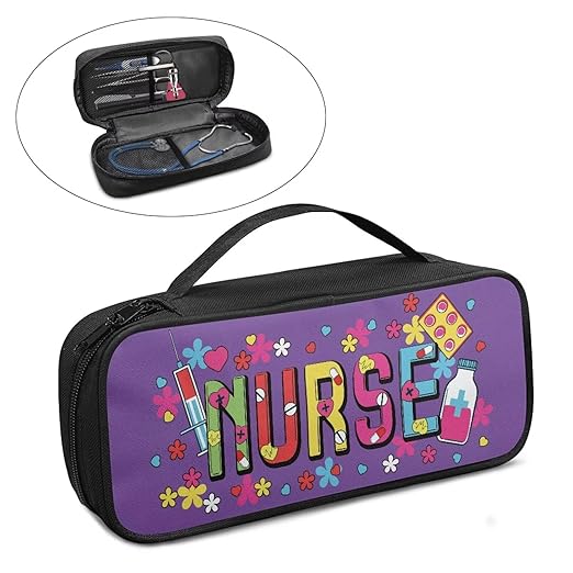 Gomyblomy Purple Floral Stethoscope Case with Extra Room Lightweight Stethoscope Holder Storage Pouch Compatible with Most Stethoscopes, Daisy Print Stethoscope Bag for Nurses