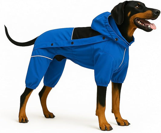 LOVELONGLONG Waterproof Dog Raincoat with Removable Hood – Outdoor Full Body Dog Jacket, Windproof Snowproof Shell Suit – All Season Pet Rain Gear Blue XXS