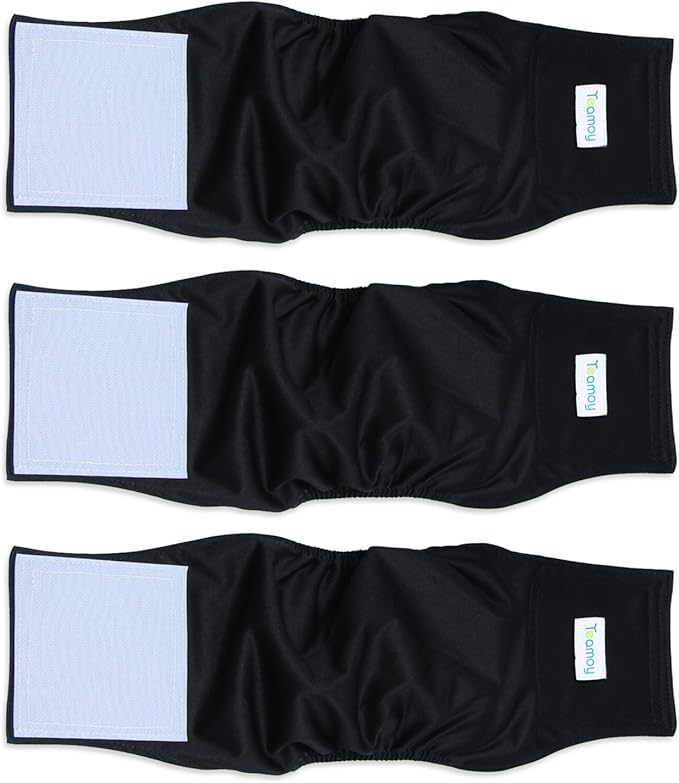 Teamoy 3 Pack Male Dog Diaper Wrap, Washable Puppy Belly Bands, Super-Absorbent and Comfortable(L1,16-20" Waist, Black)
