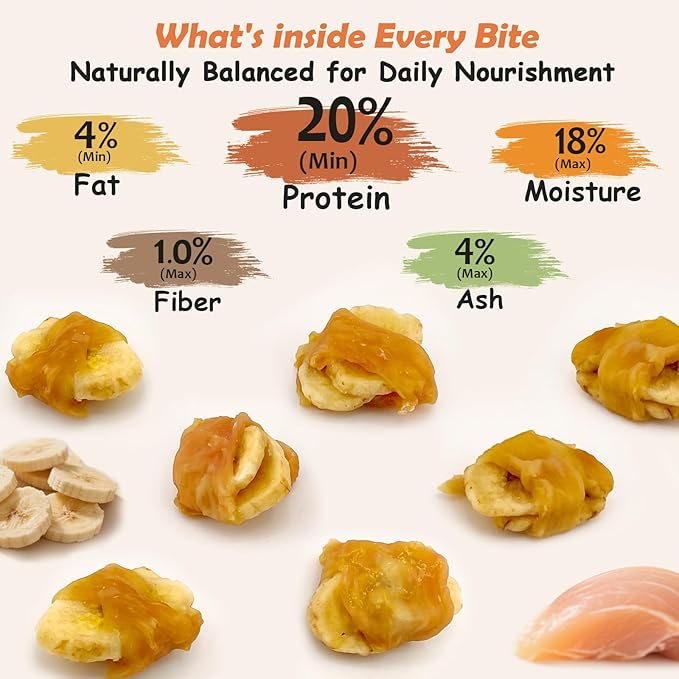 Chicken Wrapped Banana Dog Treats, Gluten and Grain Free Chicken Banana Chips, Healthy Chewy Dog Bites for Puppy and Small Dogs