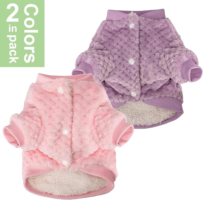 POMIU Dog Sweater, Dog Sweaters for Small Medium Dogs or Cat, Warm Soft Flannel Pet Clothes for Dogs Girl or Boy, Dog Shirt Coat Jacket (Coat Pink+Purple, XX-Small)