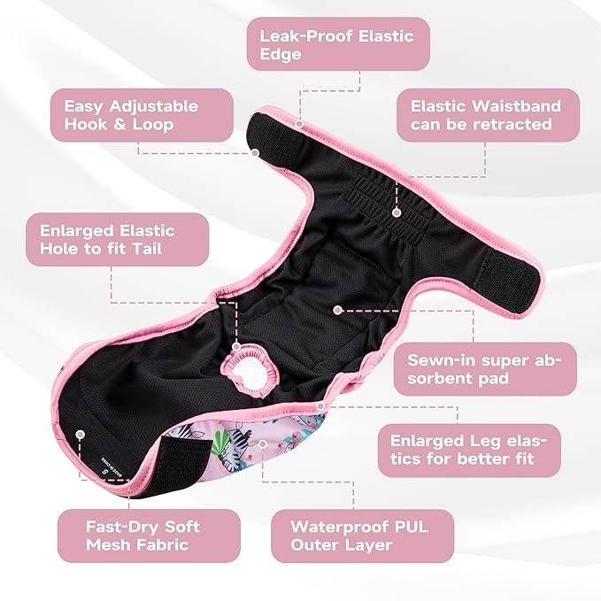 Paw Legend Washable Reusable Female Dog Period Diapers for Heat Doggie Puppy Diapers for Female Dogs (3 Pack, X-Small)