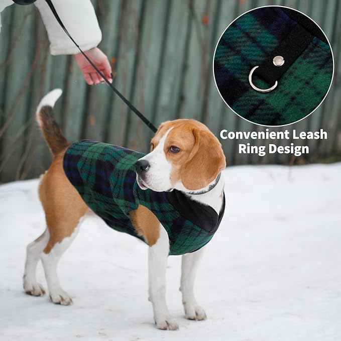 Pedgot 6 Pieces Warm Fleece Vest With Leash Ring - Dog Sweatshirt Winter Pet Clothes Plaid Pullover for Puppy Small Dogs Cat, Medium