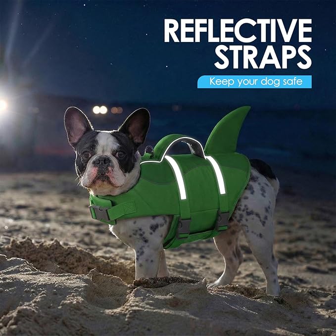 AOFITEE Dog Life Jacket, Shark Dog Life Vest for Swimming Boating, High Flotation Pet Lifesaver with Rescue Handle, Reflective French Bulldog Lifejacket, Swim Vest for Small Medium Large Dogs, M