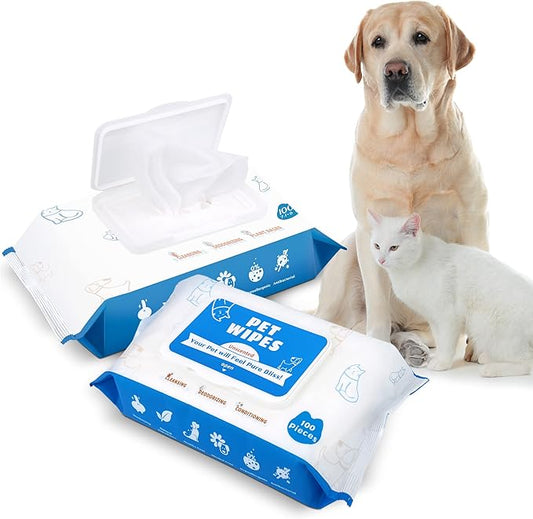 Dog Grooming Wipes - 200count/2packs Unscented Cat Wipes Cleaning Fur - Plant Based Pet Wipes for Dogs - Large & Thick Dog Paw Wipes - Fast Bath Dog Wet Wipes for Paws, Butt, Face and Body