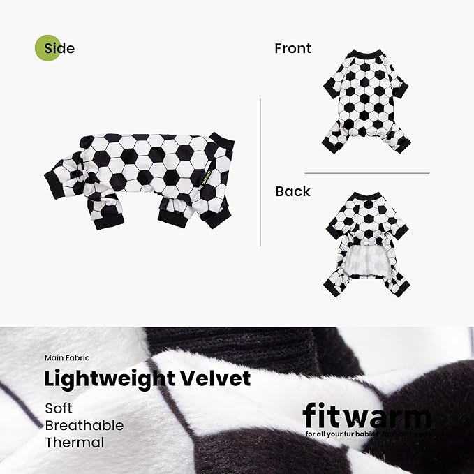 Fitwarm Soccer Dog Fleece Pajamas, Cozy Winter Clothes for Small Dogs Boy Girl, Funny Pet Clothes, Black, White, XXL