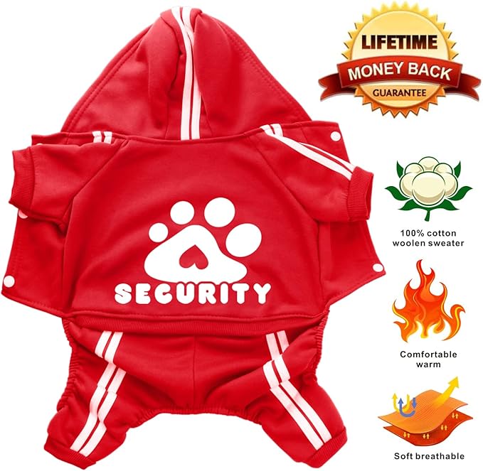 Dog Hoodie Security Clothes 4 Legs Jumpsuit Sweatshirt Hoodies Soft & Warm Dog Outfit Pullover Dog Winter Clothes Sweater for Small Medium Large Dogs Cats (Red, Large)