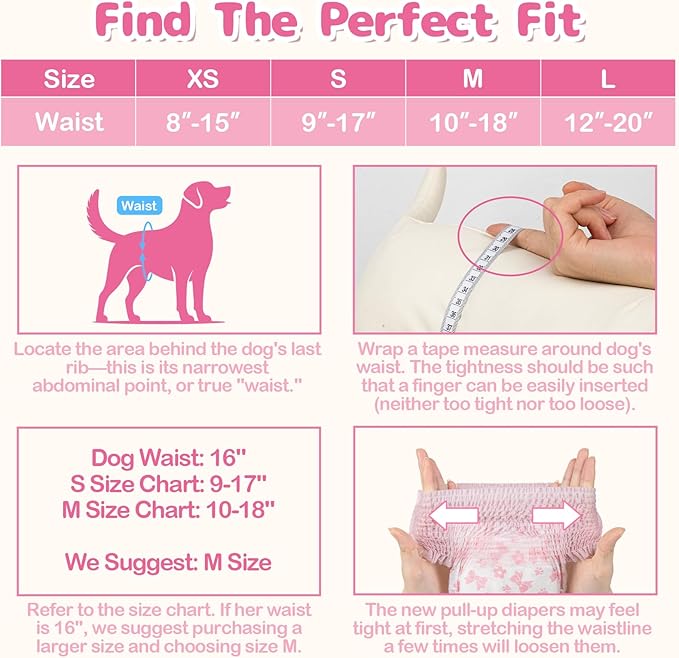 Dono Disposable Pull It Up Female Dog Diapers, 360° Stretchy Waist Puppy Diapers, Super-Absorbent Doggie Diapers with Rapid-Dry Technology Leak-Proof Design for Doggy in Heat Period, XS 60 Pcs