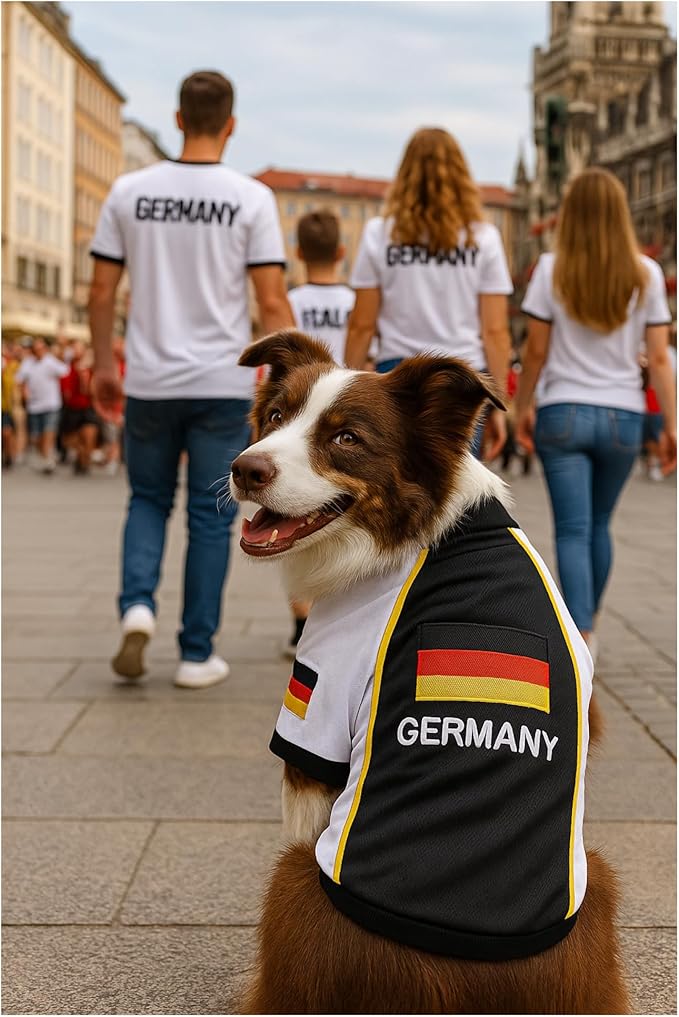 Parisian Pet Team Germany Dog Jersey - Breathable Mesh Puppy Football Jersey - Lightweight Stretch Sporty Dog Clothes - Summer Shirts for Large Dogs - Soccer Jersey for Dogs - Sportswear Pet Clothes