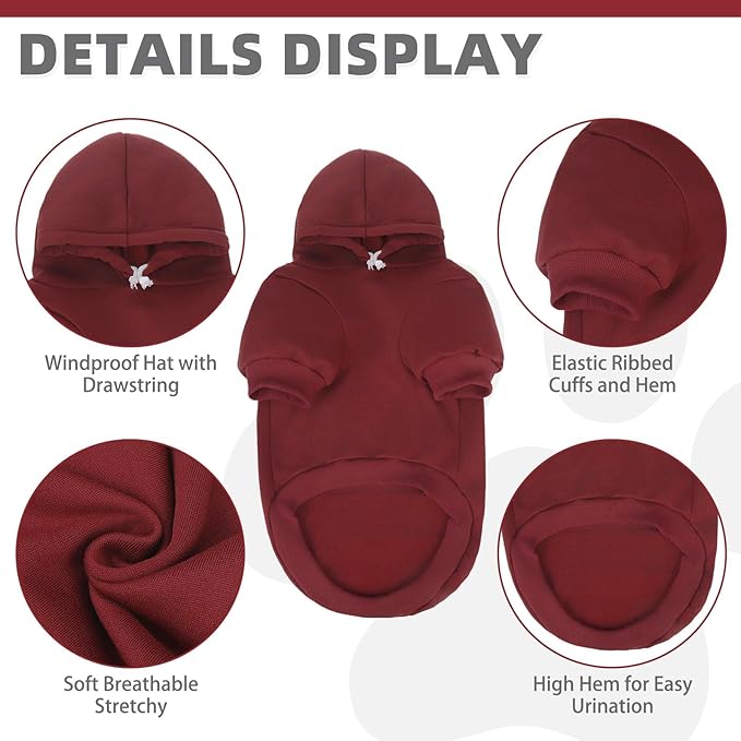 KOOLTAIL Dog Hoodie for Large Medium Small Dogs,Soft&Warm Pet Sweater with Leash Hole and Pocket Boy Girl,Puppy Fall Winter Jacket Clothes,French Pitbull Cold Weather Coat Sweatshirt,Deep Red S
