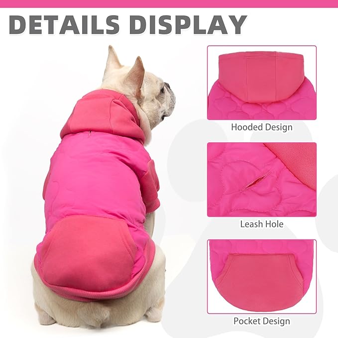 KOOLTAIL Warm Dog Winter Coat for Small Dogs, Waterproof Puppy Jacket with Leash Hole, Cold Weather Pet Vest for Winter, Soft Hoodie Sweater Sweatshirt Clothes for Puppy Cats Girls Boys Rose Red SM