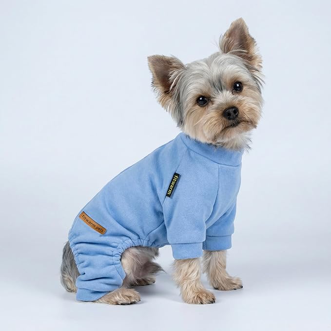 Fitwarm 2 Pack Lightweight Fleece Dog Pajamas, Warm Winter Dog Clothes for Small Dogs Boy Girl, Fuzzy Pet Onesie with Feet, Light Sky Blue, Turquoise, Large