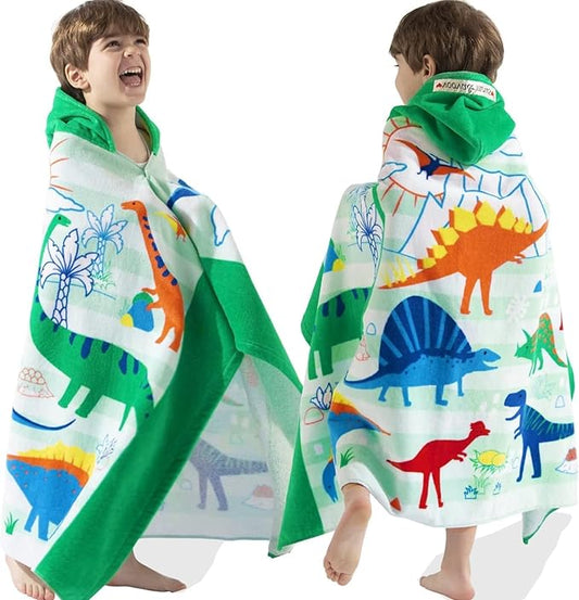 VOOVA & MOVAS Toddler Beach Towels with Hood, Age 3-8, 30''X50'',100% Cotton | Thick | Absorbent, Beach | Pool | Bath | Bathroom | Swim Towel | Wearable Wrap for Boys, Dinosaur Easter Basket Stuffers