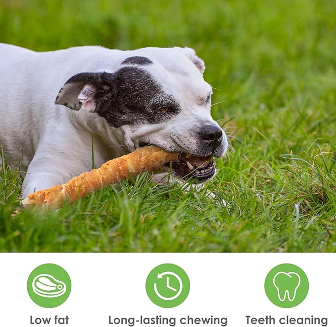 MON2SUN Dog Treats, 9 Inch Chicken Wrapped Rawhide Rolls Snacks, Teeth Cleaning and Long Lasting Chews for Medium and Large Dogs, 23.28oz (6 Count-Pack of 2)