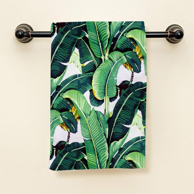 HGOD DESIGNS Tropocal Plant Hand Towels Art Banana Leaf Green White Pattern Soft Hand Towel for Bathroom Kitchen Yoga Gym Decorative Towels 15"X30"