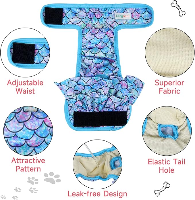 Langsprit Female Dog Diapers (3 Pack), Highly Absorbent, Reusable