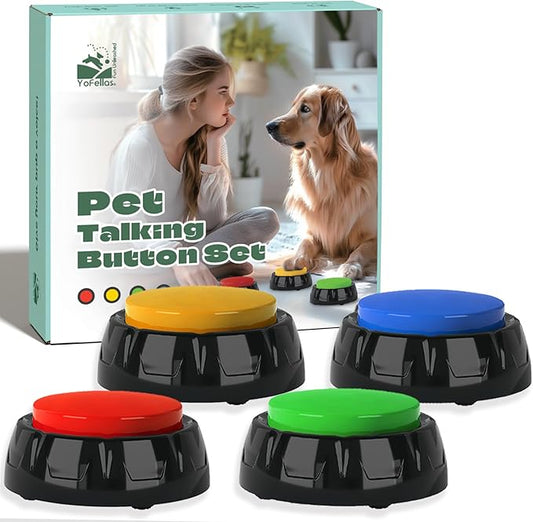 YoFellas Pet Communicator Button - 4 Pack | Interactive Voice Buttons for Dogs | Training & Communication Device with Customizable Recordings | Durable, Non-Slip Base | Multiple Colors