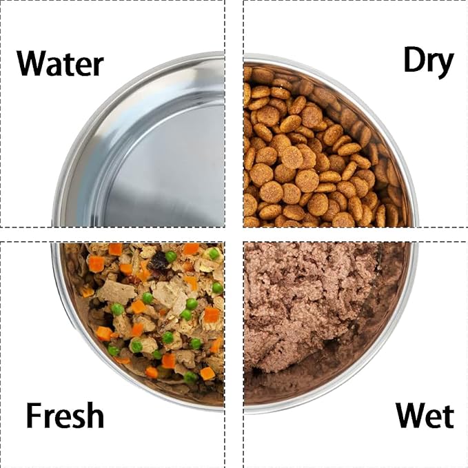 Deep Stainless Steel Non-Skid Dog and Food Bowls, Each Holds Up to 8 Cups, Set of 2 Packs(8.5 x 2.6 Inches)