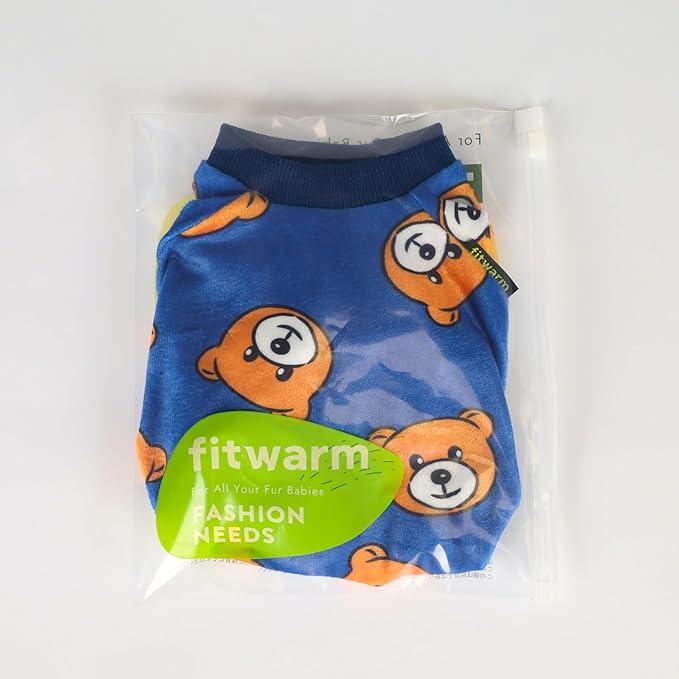 Fitwarm Cute Bear Dog Pajamas, Dog Clothes for Small Dogs Boy Girl, Fleece Pet Onesie with Feet, Royal Blue, Brown, XS