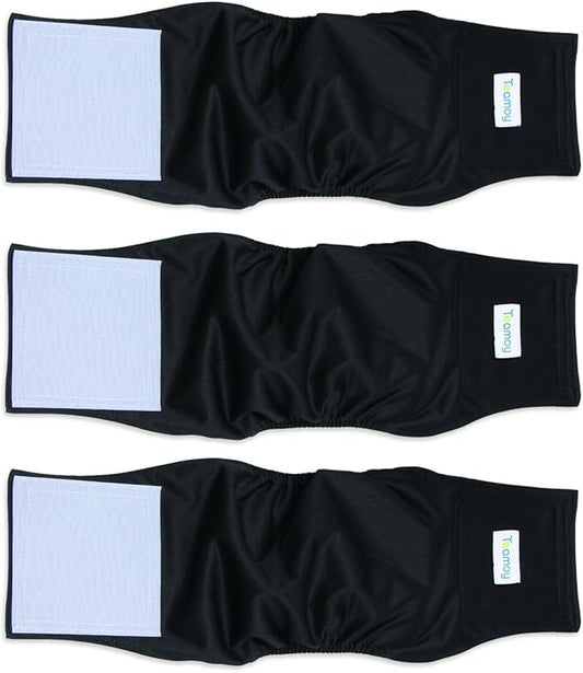 Teamoy 3 Pack Male Dog Diaper Wrap, Washable Puppy Belly Bands, Super-Absorbent and Comfortable(M,13"-16" Waist,Black)