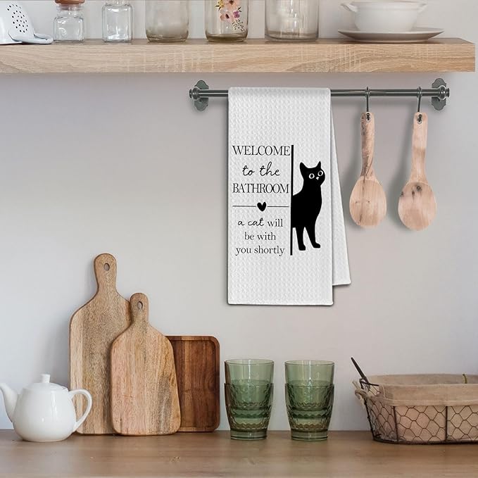 Black Cat Bathroom Towels, Funny Cats Owner Lovers Gifts for Women Men, Cat Decorative Hand Towel for Bathroom Washroom Restroom Toilet, 16x24 Inch