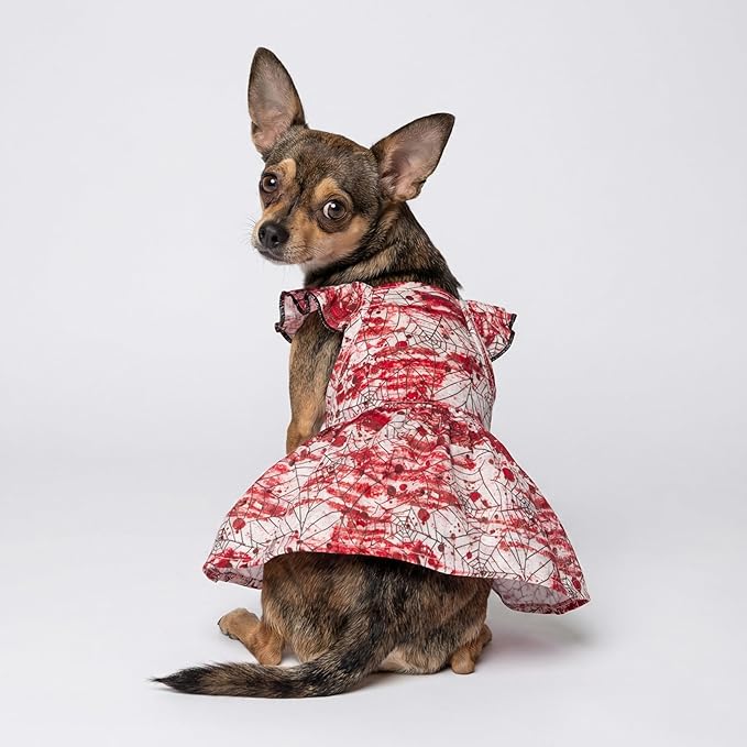 Fitwarm Halloween Spiderweb Dog Dress, Funny Dog Halloween Costumes, Doggy Clothes for Small Dogs Girl, Pet Apparel, Red, White, Black, Medium