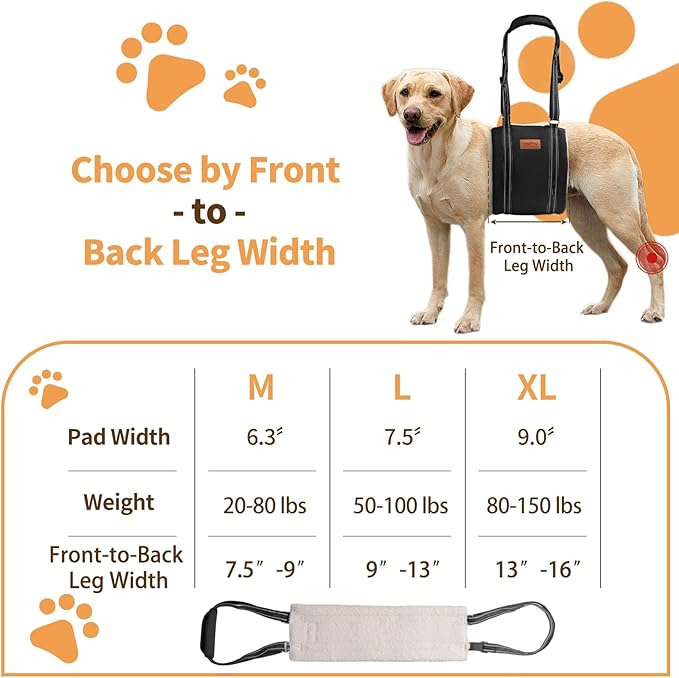 Dog Lift Harness for Large Dogs, Adjustable Comfortable Dog Sling with Handle, Knee & Rear Leg Support for Torn ACL Rehabilitation, Weak Rear Legs, Helps Senior, Disabled Canines(Black,XL)