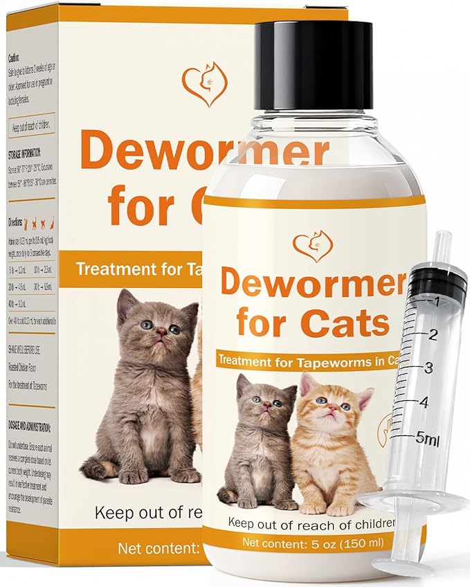 Tapeworm Treatment for Cats, Cat Dewormer, Dewormer for Cats&Kitten, 150ml with 5ml Dropper, Suitable for Cats