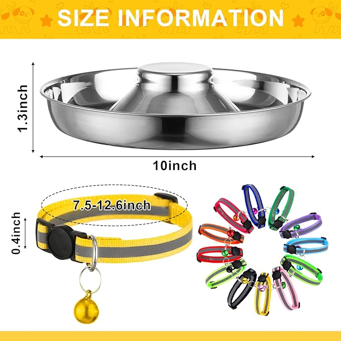 Patelai 2 Pcs Stainless Steel Puppy Dog Feeding Bowls with 12 Pcs Adjustable Pet Collars Puppy Feeder Bowls and Whelping Cat ID Collars