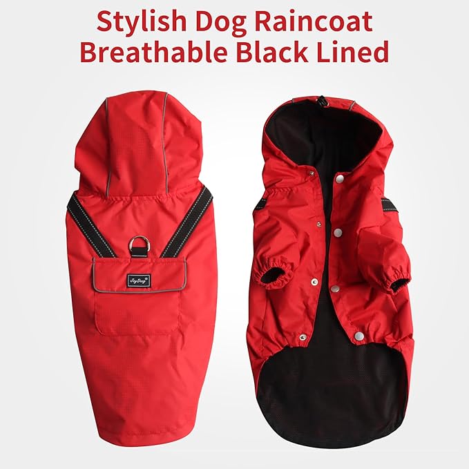 Premium Dog Raincoat with Hood for Medium Dogs,Outdoor Sports Waterproof Dog Rain Jacket,Puppy Raincoat with Pockets,Red M